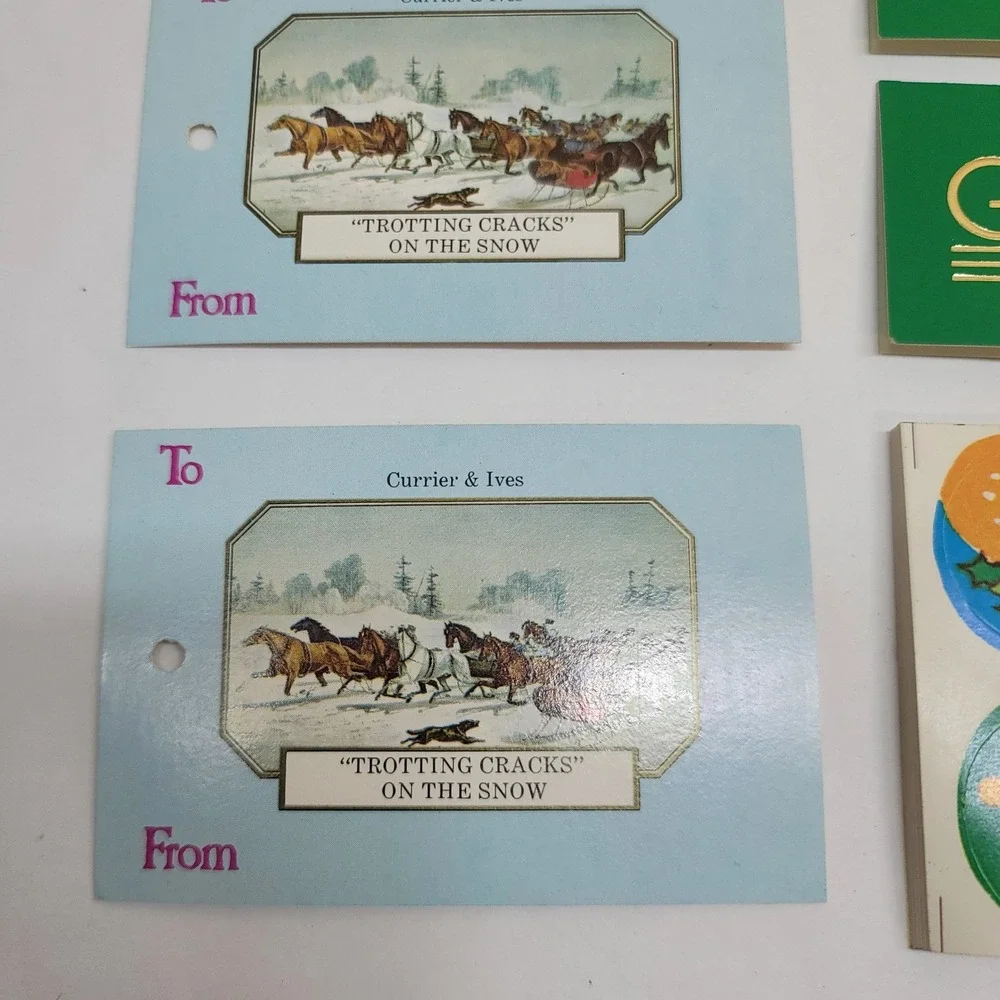 Vtg Christmas Gift Tags/Seals Lot 186pc Currier & Ives Retro Santa Angel Unused